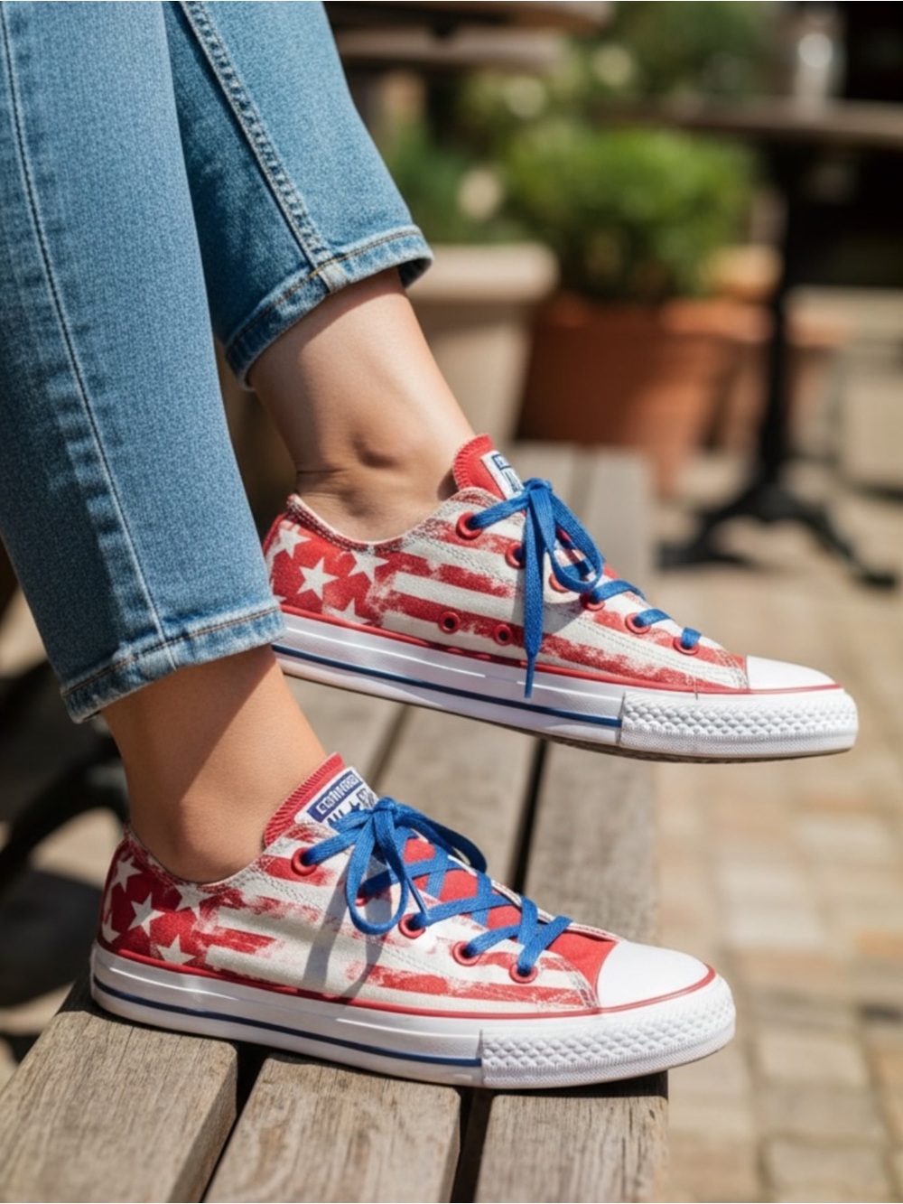 Converse Stripes and Stars American Flag Red White & Blue Sneakers Junior Size 2